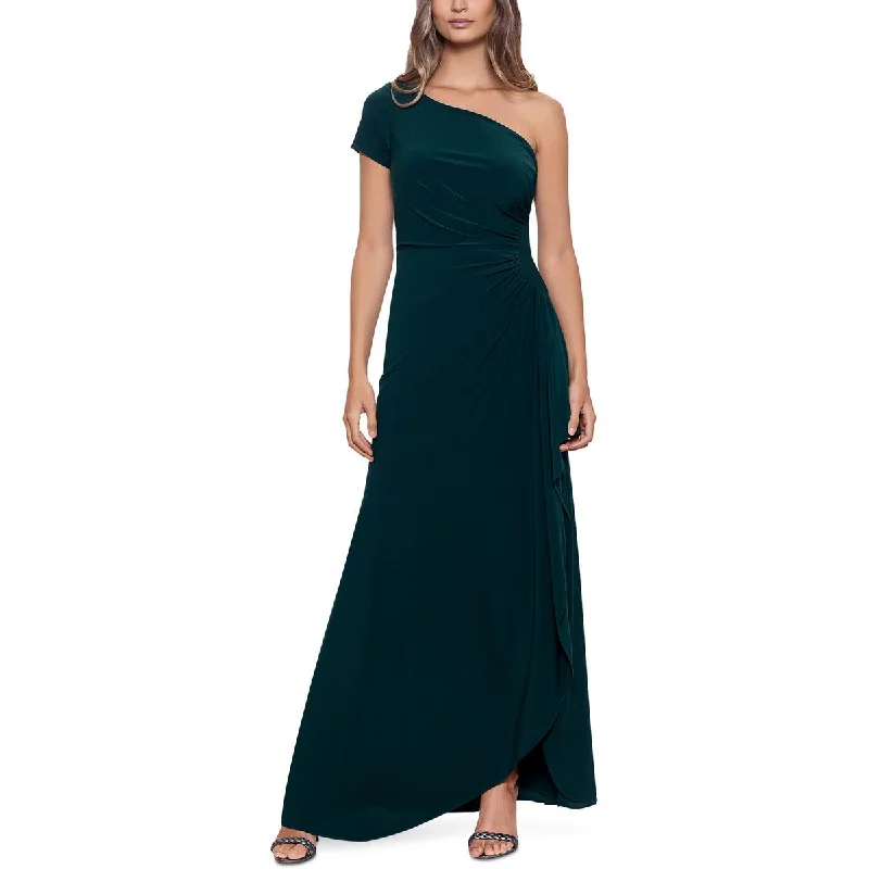 Betsy & Adam Womens One Shoulder Ruched Evening Dress