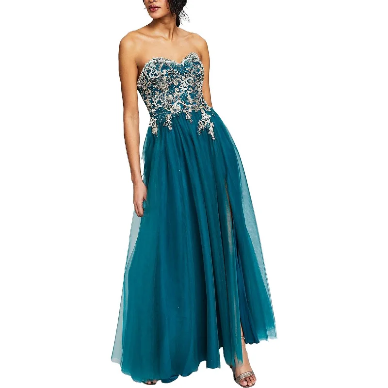 Blondie Nites Womens Juniors Embellished Soutache Evening Dress