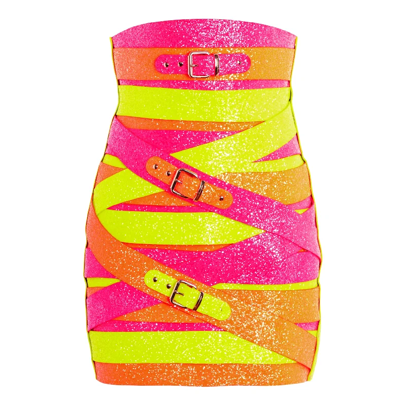 MULTICOLOR GLITTER NEON STRAPSKIRT