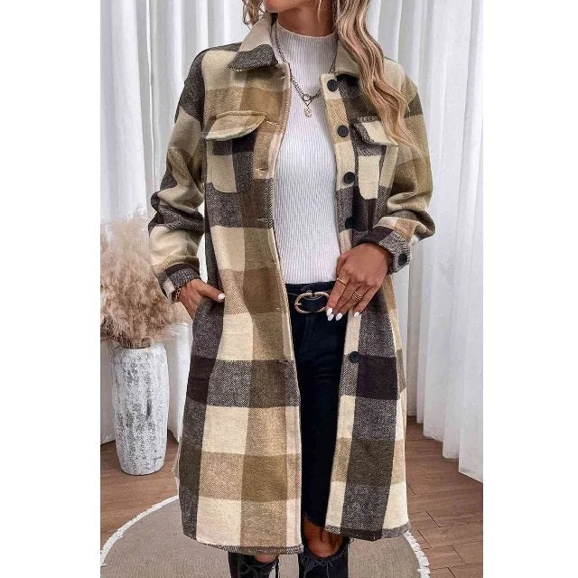 Plaid Button Down Longline Jacket