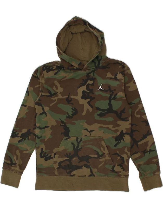 JORDAN Boys Hoodie Jumper 13-14 Years XL Khaki Camouflage Cotton