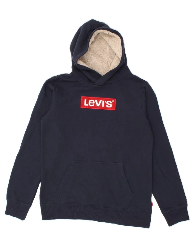 LEVI'S Boys Graphic Hoodie Jumper 15-16 Years Navy Blue Cotton