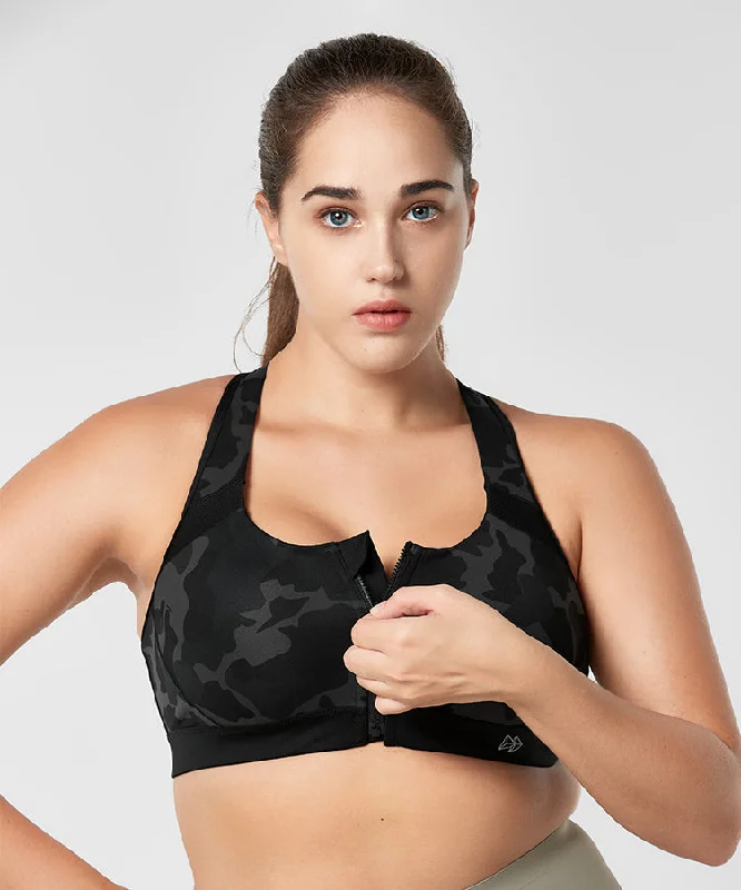 Enfold Zip Front Padded Running Bra | Women's High Support Sports Bra (Plus Size)