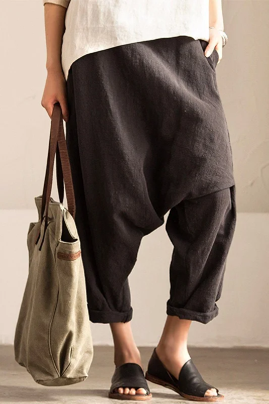 Gray Art Causal Cotton Linen Trousers Women Clothes K2237A