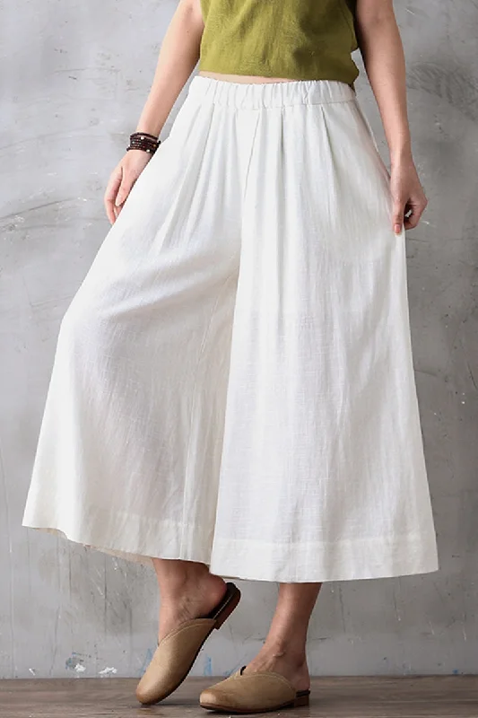 Summer Women Casual Wide Leg Dress Pants Cropped Trousers K7054